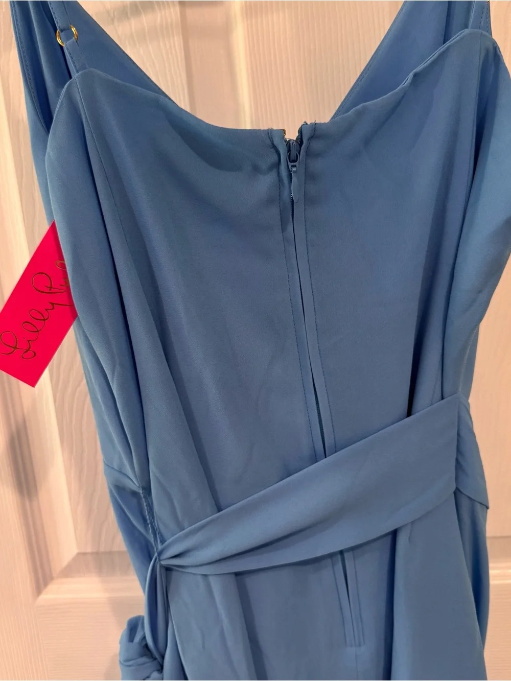 Lilly Pulitzer Alisa Bright Blue Ruffle Tie-Waist Spaghetti Strap Dress 12